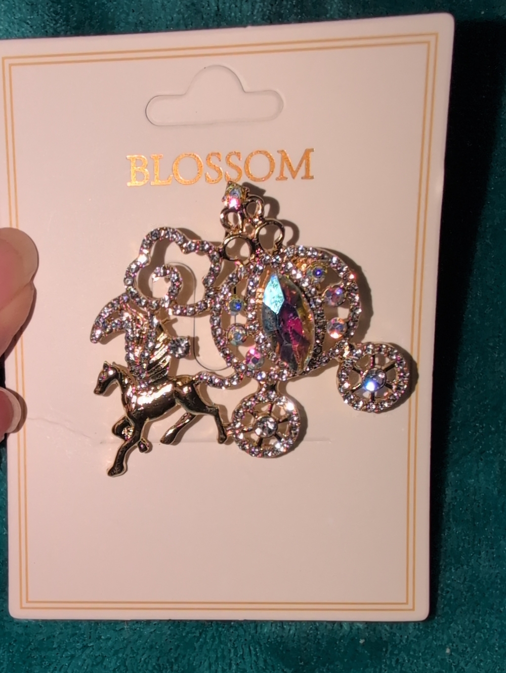 Blossom Gold-Tone Crystal Carousel Horse Brooch